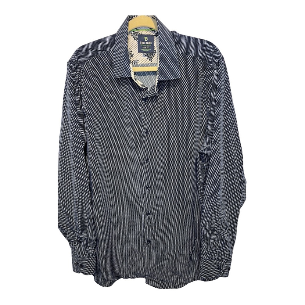 Tom Baine Blue/white dot XXL‎ Slim Fit Stretch Wrinkle Free Button Up Shirt.